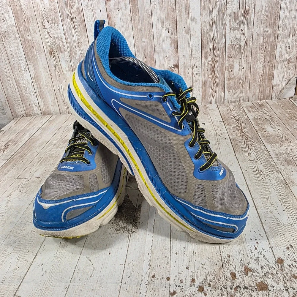 Hoka One One Bondi 3 Mens 12 Blue Grey Yellow Running Shoes 30609 029 BBHC